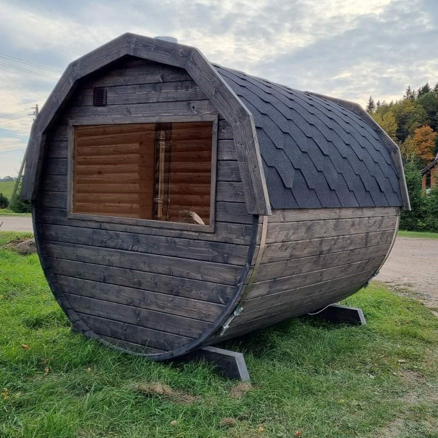 Bastu - Bastutunna (rund bastu) med förlängt tak